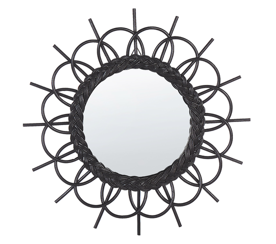 Miroir Avec Cadre En Rotin En Forme De Soleil D 60 Cm Noir Telakia