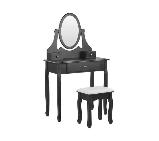 Coiffeuse Avec Miroir Ovale 3 Tiroirs Et Tabouret Noir Astre