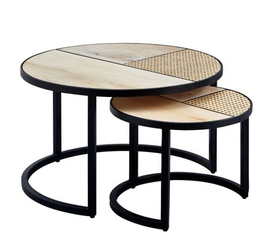 Basse Design Finebuy Table De Salon En Bois Massif 2 Parties Table D'appoint Ronde