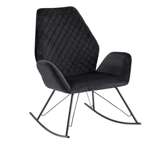 Chaise À Bascule Noir Moderne 73x94x84cm Velours Fauteuil De Relaxation
