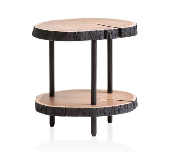 Table D'appoint Bois Massif Métal 45x45x50cm Petite Table De Salon Ronde
