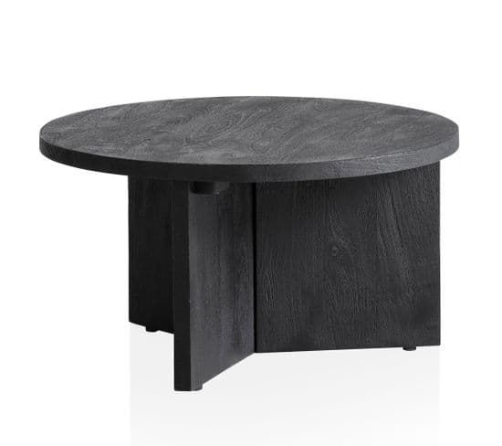 Table Basse Ronde Bois Massif Noir 60 Cm Table De Canapé Salon Moderne