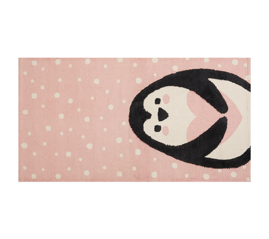 Tapis Enfant Imprimé Pingouin En Coton 80 X 150 Cm Rose Pengkol