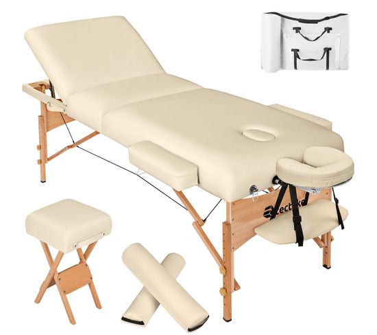 Set De Table De Massage 3 Zones Avec Rembourrage De 10cm Et Châssis En Bois - Beige