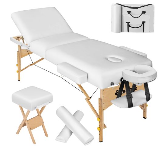 Set De Table De Massage 3 Zones Avec Rembourrage De 10cm Et Châssis En Bois - Blanc