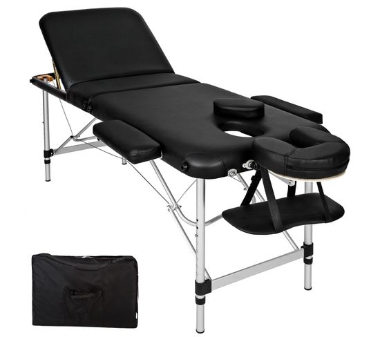 Table De Massage Pliante 3 Zones Aluminium Portable + Housse - Noir