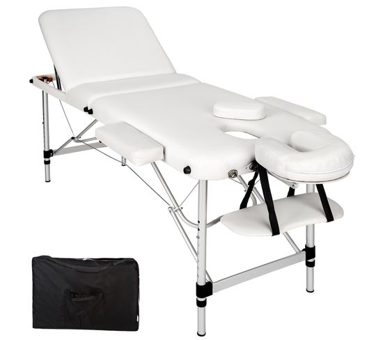 Table De Massage Pliante 3 Zones Aluminium Portable + Housse - Blanc