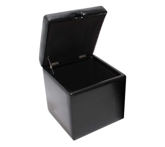 Pouf Tabouret Cube-coffre Onex, Cuir, 45x44x44cm, Noir