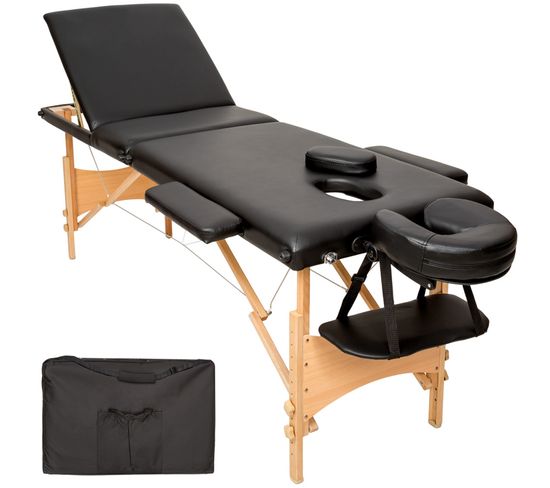 Table De Massage Pliante 3 Zones Bois, Cosmétique, Portable - Noir
