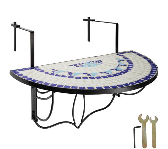 Table De Balcon Rabattable 75 X 65 X 62 Cm - Blanc/bleu