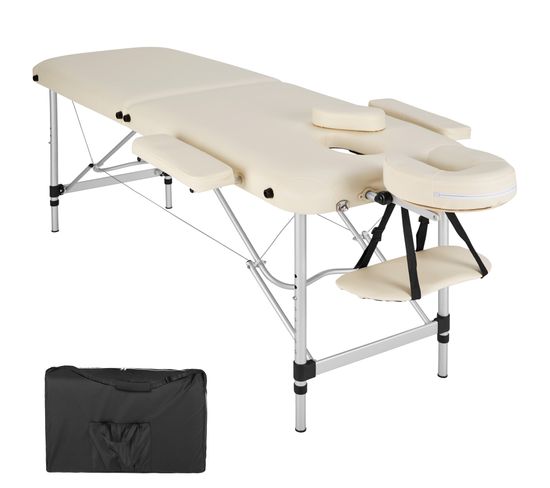 Table De Massage Pliante 2 Zones Aluminium Portable + Housse - Beige