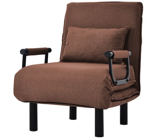 Fauteuil Chauffeuse Canapé-lit Convertible Inclinable Lin Marron Clair