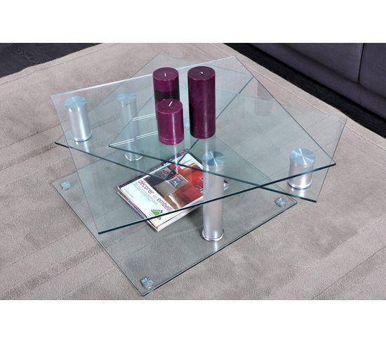 Table basse verre et chromé DINO 2 avec 2 plateaux pivotants