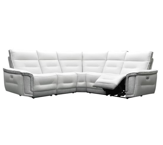 Canapé d'angle relax électrique HEAVEN cuir blanc tissu ...