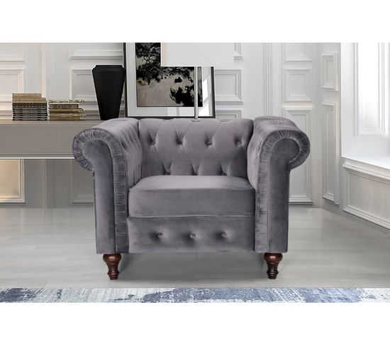 Fauteuil Chesterfield CHESS tissu Gris 