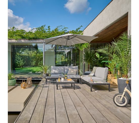 Canapé jardin avec table basse MILANA noir et imitation bois