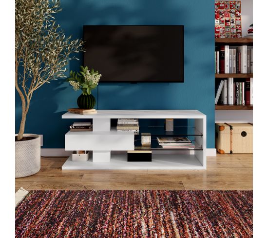 Meuble TV  avec led GATRA 120cm blanc laqué