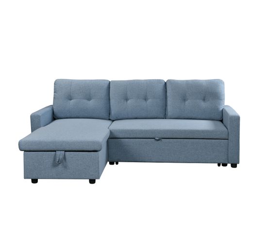 Canapé d'angle SYRA réversible convertible tissu bleu