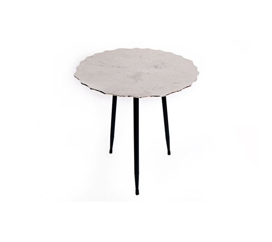 Table À Café Design En Métal Lotus - Diam. 45 X H. 49 Cm - Argent