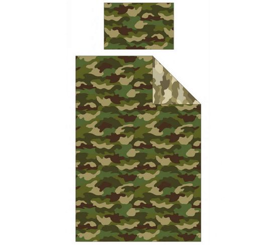 Parure De Lit Réversible Camouflage Militaire Vert
