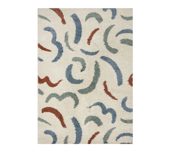 Tapis Design Shaggy Rectangle Abstrait Squiggle Multicolore 80x150