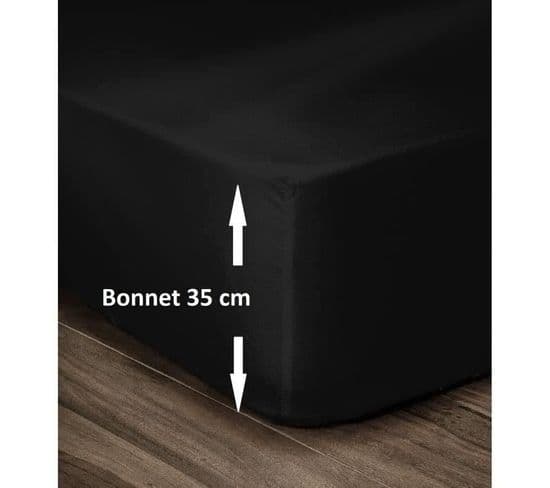 Drap Housse 100% Coton 140x190 cm - Bonnet 35cm - Noir