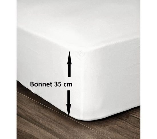 Drap Housse 100% Coton 140x190 cm - Bonnet 35cm - Blanc