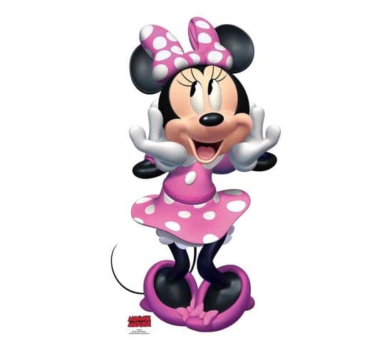 Figurine En Carton Disney Minnie Avec Une Robe Rose à Pois Blanc, Qui Fait Un Grand Sourire 89 Cm