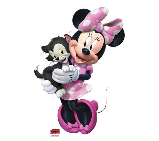 Figurine En Carton Disney Minnie Avec Une Robe Rose à Pois Blanc Et Le Chaton Figaro Qui Sourient 89