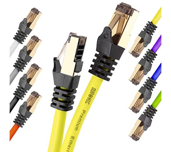 Cat8 Yw Câble Ethernet Jaune 1,5 M - Bande Passante 2ghz - Transmission Des Données 40 Gigabits