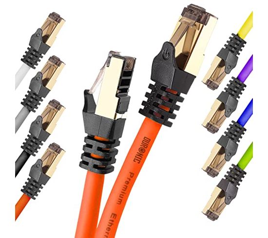 Cat8 Oe Câble Ethernet Orange 1,5 M - Bande Passante 2ghz - Transmission Des Données 40 Gigabits