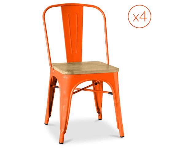 Chaise Factory  Assise Carrée En Bois - Métal - Lot De 4 Orange