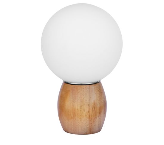 Lampe En Bois Avec Abat-jour En Forme De Globe  Blanc
