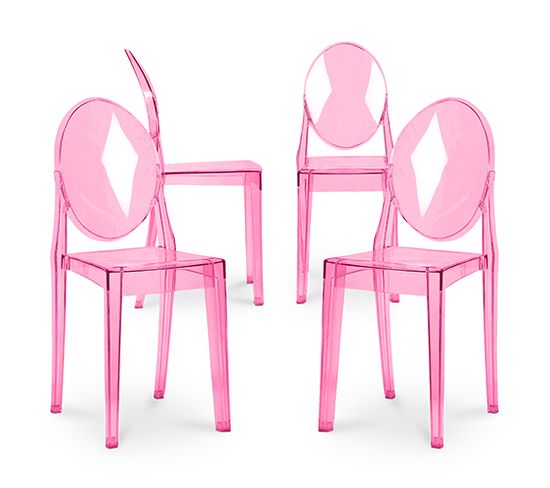 X4 Chaise à Manger Victoire Design Transparent Rose Transparent