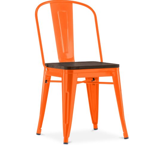 Chaise Carrée Style Bistrot Metalix - Métal Et Bois Foncé Orange