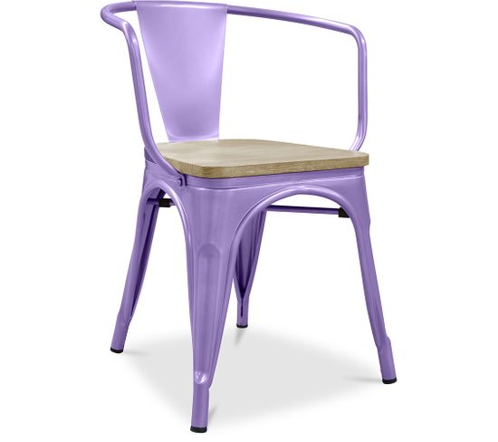 Chaise Avec Accoudoir Bistrot Metalix - Métal Et Bois Clair Violet Pastel