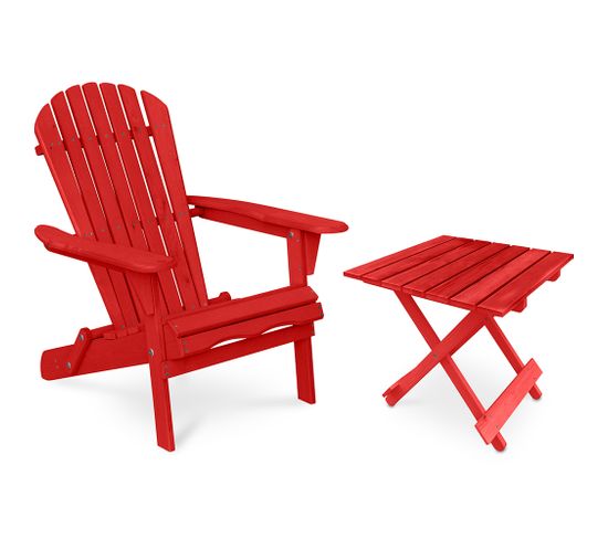 Table + Chaise De Jardin Adirondack En Bois - Set - Anela Rouge