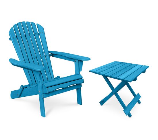 Table + Chaise De Jardin Adirondack En Bois - Set - Anela Turquoise