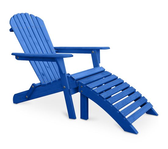 Adirondack Chaise Longue De Jardin + Repose-pieds En Bois - Set - Anela Bleu