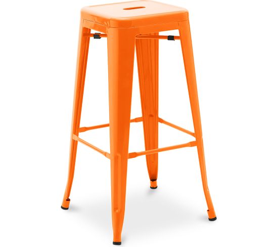 Tabouret De Bar - Design Industriel - 76cm - Metalix Orange