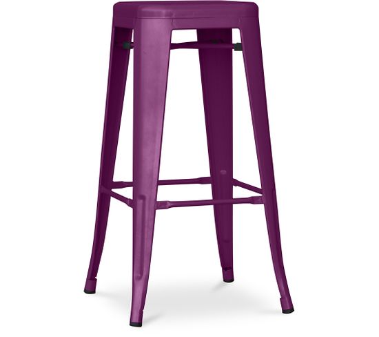 Tabouret De Bar - Design Industriel - 76cm - Nouvelle Édition- Metalix Violet
