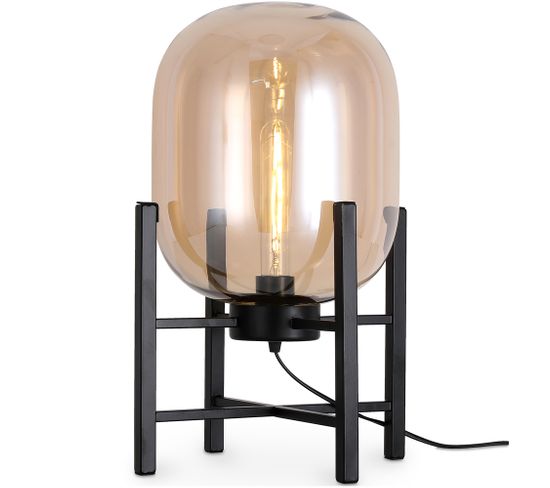 Lampe De Bureau Design Moderne, Métal Et Verre - Crada Ambre
