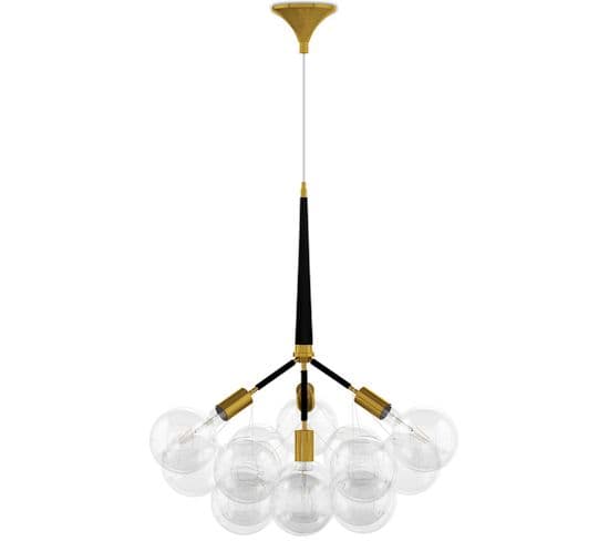 Lustre De Plafond En Boules De Verre - Suspension Design - 12 Globes - Plaus Noir
