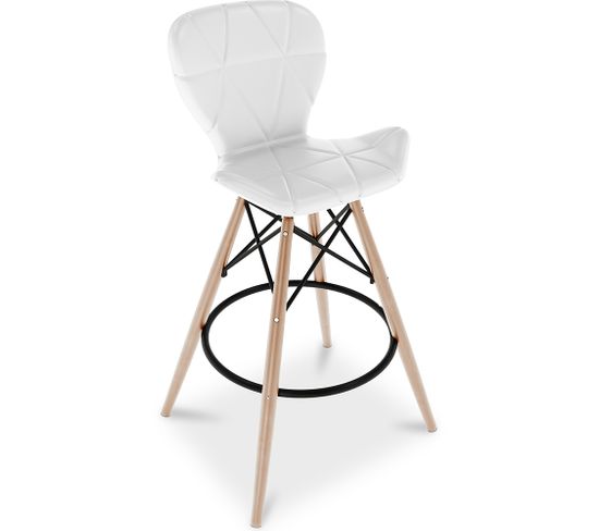 Chaise De Bar Design Scandinave Avec Pieds En Bois Naturel - Nebla  Blanc
