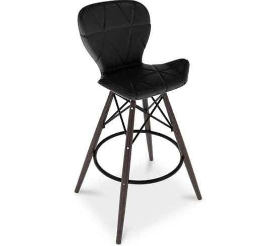 Chaise De Bar Design Scandinave Avec Pieds En Bois Sombre - Nebla  Noir