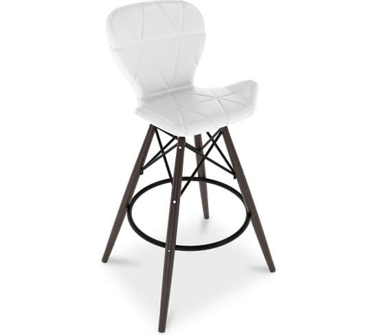 Chaise De Bar Design Scandinave Avec Pieds En Bois Sombre - Nebla  Blanc