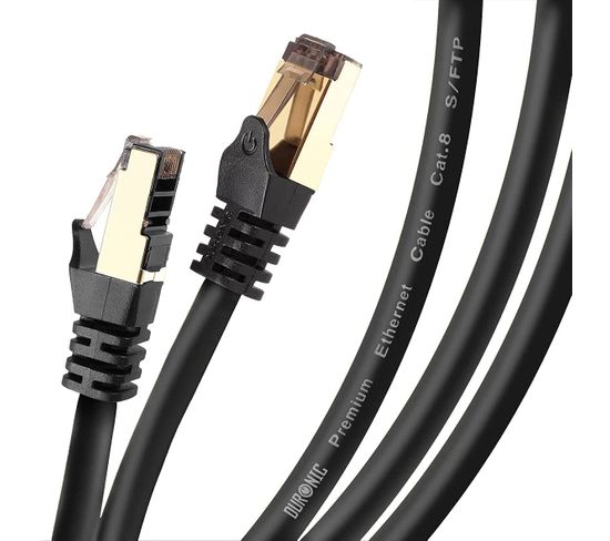 Cat8 Bk Câble Ethernet Noir 1 M - Bande Passante 2ghz - Transmission Des Données 40 Gigabits