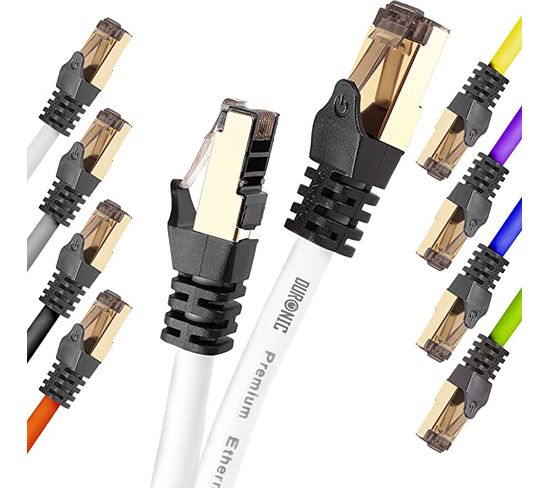 Cat8 We Câble Ethernet Blanc 0,5 M - Bande Passante 2ghz - Transmission Des Données 40 Gigabits