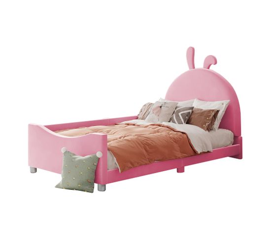 Lit Enfant Lit Rembourré 90 X 200 Cm Canapé-lit Avec Tête De Lit Lapin En Rose