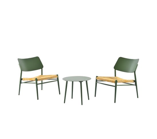 Salon De Jardin Pour 2 Personnes, Comprenant Une Table Basse Et Deux Chaises En Aluminium Vert